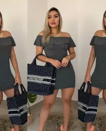 Vestido Curto Canelado Com Babado