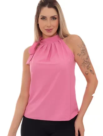 Blusa Regata Com Laço Na Gola