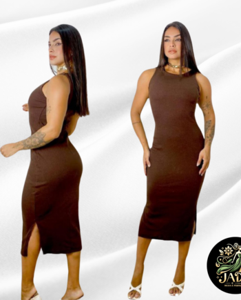 Vestido Midi Canelado Regata