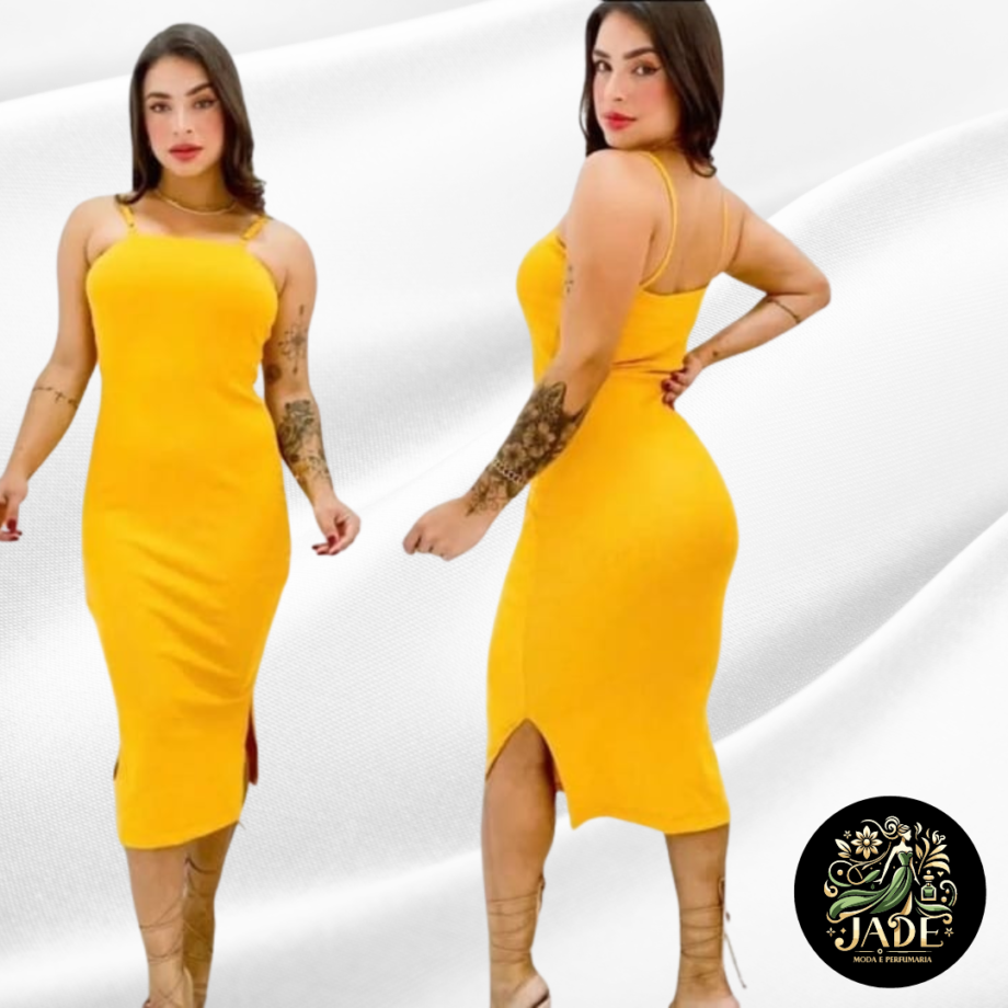 Vestido Midi Canelado de Alça Regulável