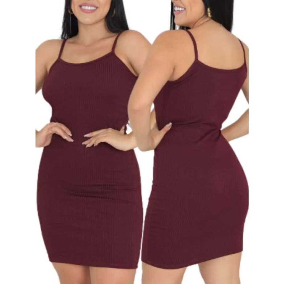 Vestido Tubinho Alça Curto Justo Feminino Canelado