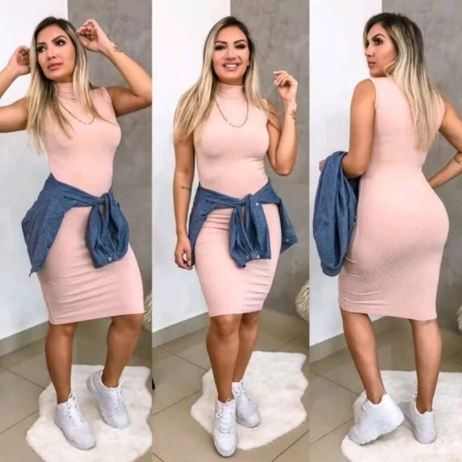 Vestido Gola Regata Básico Canelado